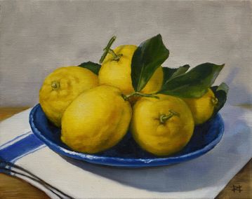 Lemons on Blue Plate